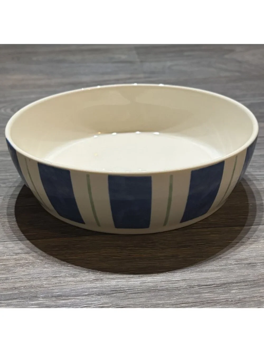 Pfaltzgraff Wyngate Stripe Round Baker Stoneware Bowl Blue Green USA 8